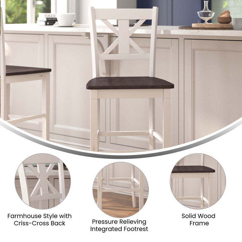 Rosalind Wheeler Commercial Grade Solid Wood Modern Farmhouse Cross Back Dining Stool with Footrest Reviews Wayfair